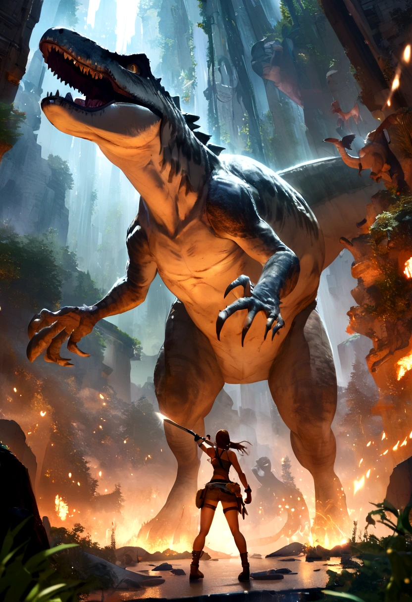 Lara Croft combat contre le T-REX