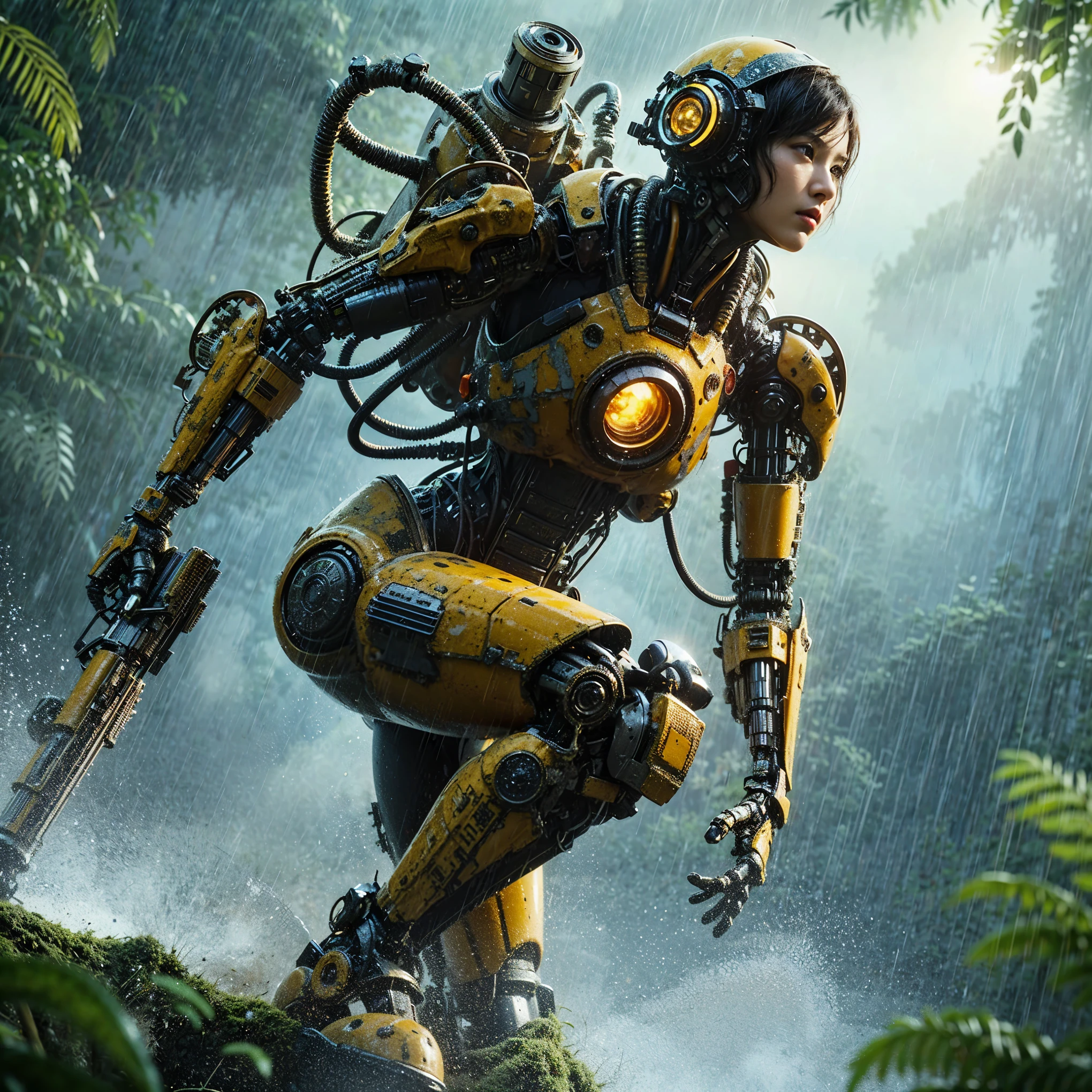ultra high res,8k,(Photorealsitic:1.4), (Lobster-like mechanical suit:1.2), designed by Hajime Katoki,heavy weapons,vivid textures,animal legs, gradation hair, japanese female soldier,(ultra beautiful face),((super realistic all textures)), ((super intricate all details)), full body shot, ultra sharp photo result, Acrylic Clear Cover, Hydraulic cylinder, style, taken with Fuji film X-T30+Nokton. HDR10,Minimum of 4 pieces created