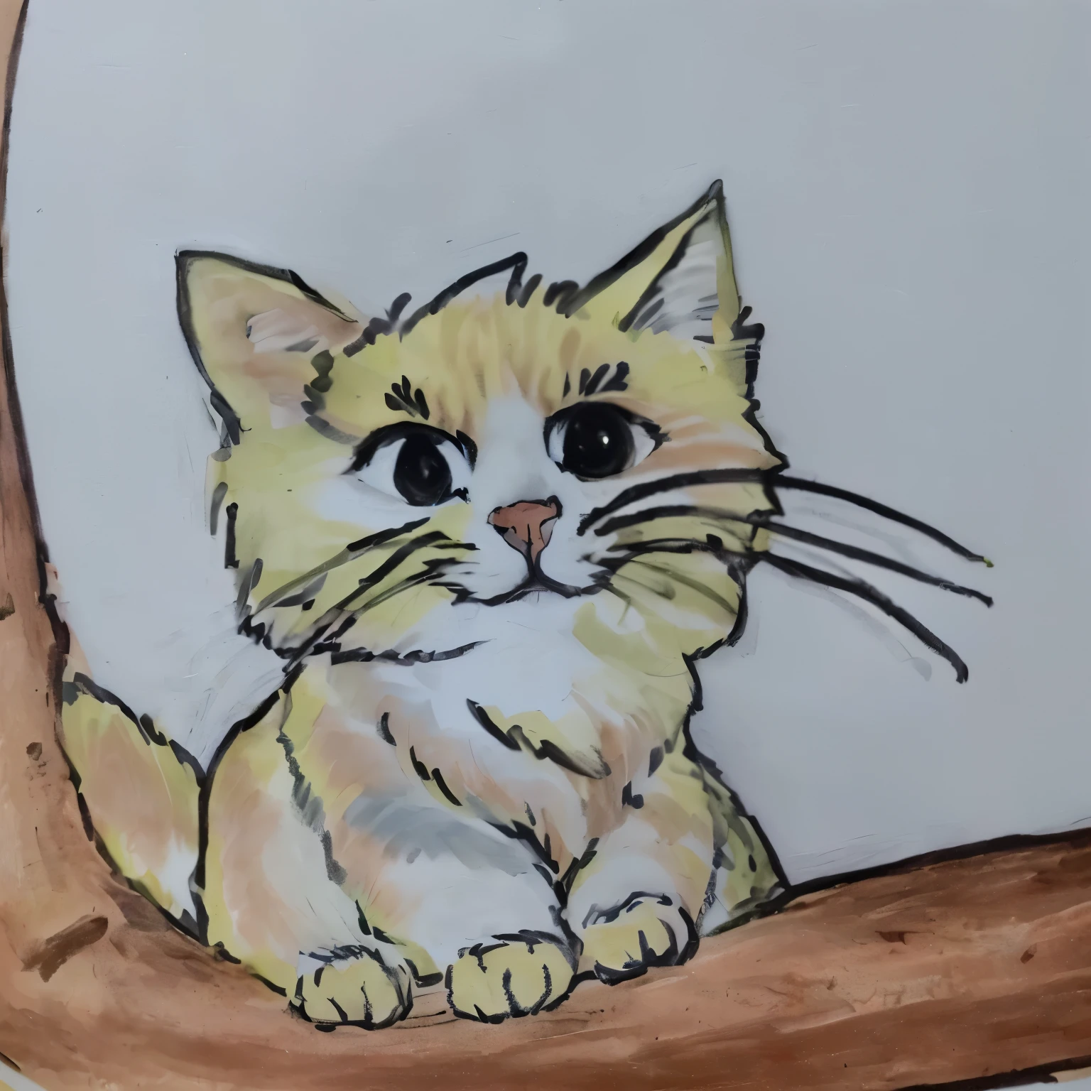 there is a drawing of a cat sitting on a branch, in a pintura de um gato, pintura de um gato, a pintura de um gato, gato detalhado, detalhe adicionado, anthropomorphic cat, illustration of a cat, aquarela e caneta, desenho de gato, um gato fofo, arte iniciante, detalhe extra, retrato de gato, inspirado em E.H. Shepard