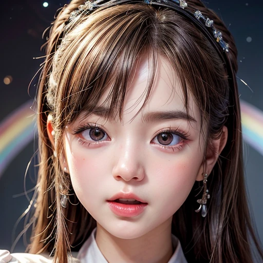 NSFW, 8k, High-level, absurd, masterpiece, best quality, primitive, very detailed CG, very detailed wallpaper, perfect lighting, Extremely detailed (((The personifying "  Li Xianglan  " as a Little Girl))), MysticSight, Tyndall effect, Tyndall scattering, Studio gray background with (many Dazzling RainbowColor particles BokeH:1.28), (RoundlyButts, ThighGap), (Exposed:0.4), (Assfocus with looking ahead), BREAK (NOGIZAKA face variations) Extremely Detailed very KAWAII face variations, perfect anatomy, Childish, captivating gaze, elaborate detailed Eyes with (sparkling highlights:1.28), long eyelashes、Glossy RED Lips with beautiful details, Coquettish tongue, Rosy cheeks, Radiant PearlSkin with clear transparency . { (Dynamic LifeLike expressions:1.4) | :d) }, (large eyes:-1) .