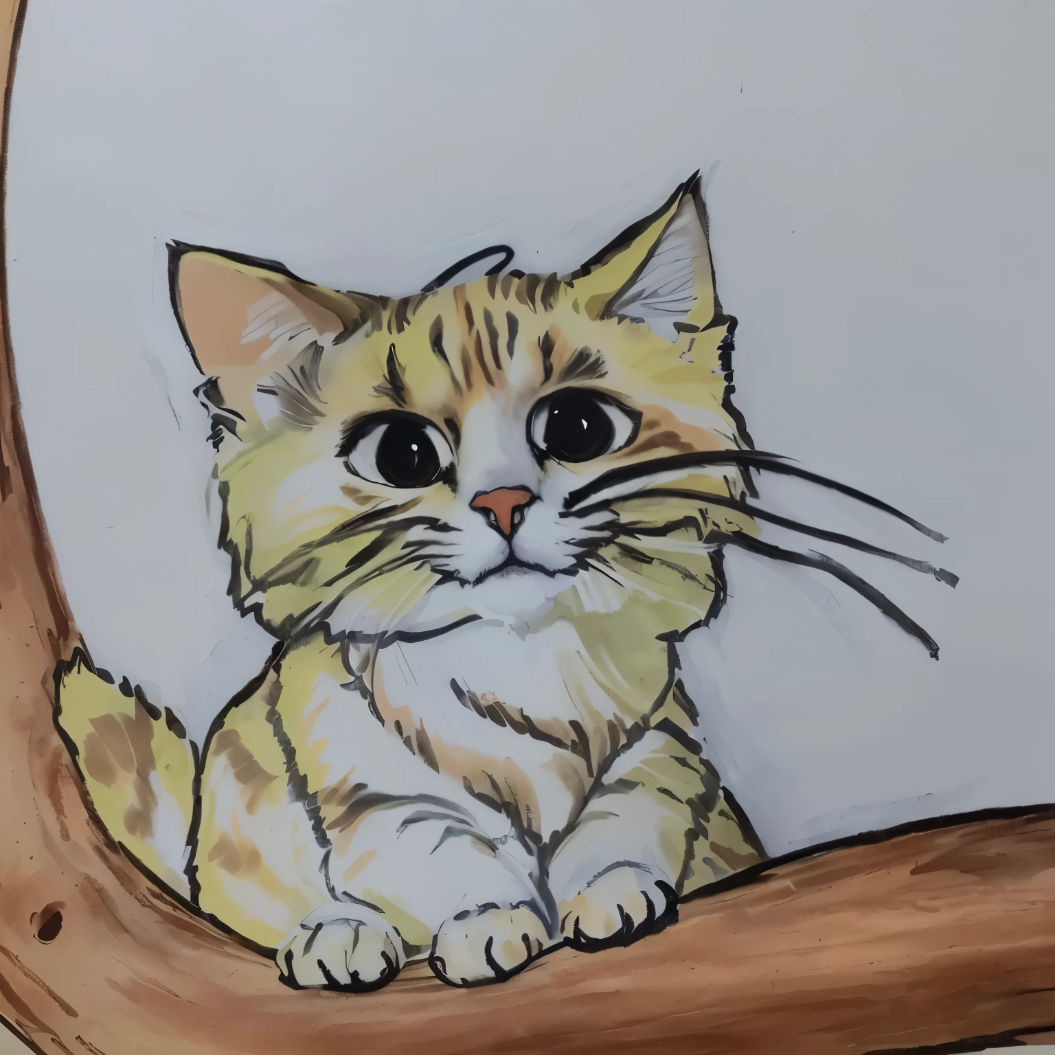 there is a drawing of a cat sitting on a branch, in a pintura de um gato, pintura de um gato, a pintura de um gato, gato detalhado, detalhe adicionado, anthropomorphic cat, illustration of a cat, aquarela e caneta, desenho de gato, um gato fofo, arte iniciante, detalhe extra, retrato de gato, inspirado em E.H. Shepard