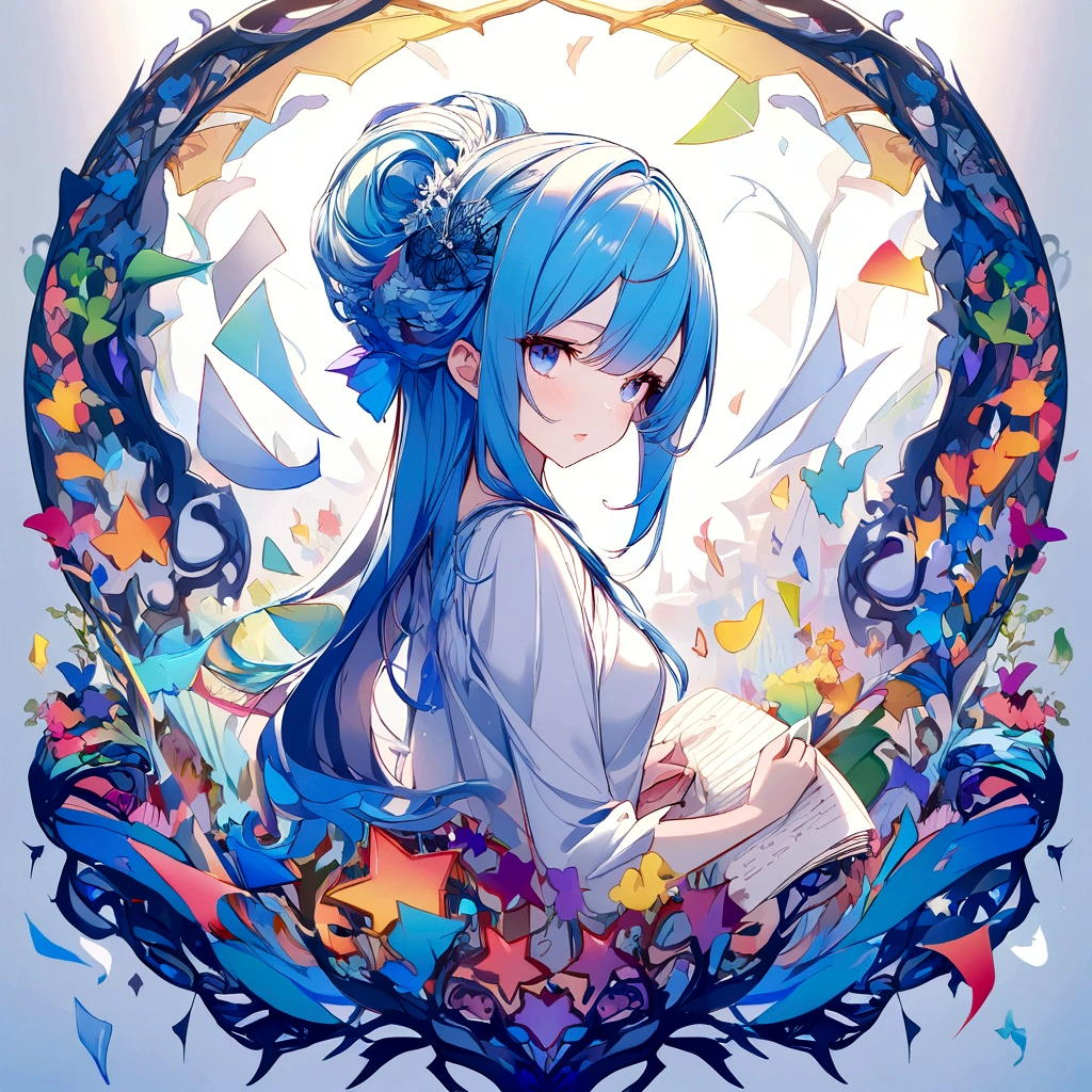 (((paper cutting style))), 1 girl, blue hair, long hair, portfolio, flag
Masterpiece、(Mandelbrot Shapes);1.9、(Three-dimensional paper cutting art, colorful):1.9