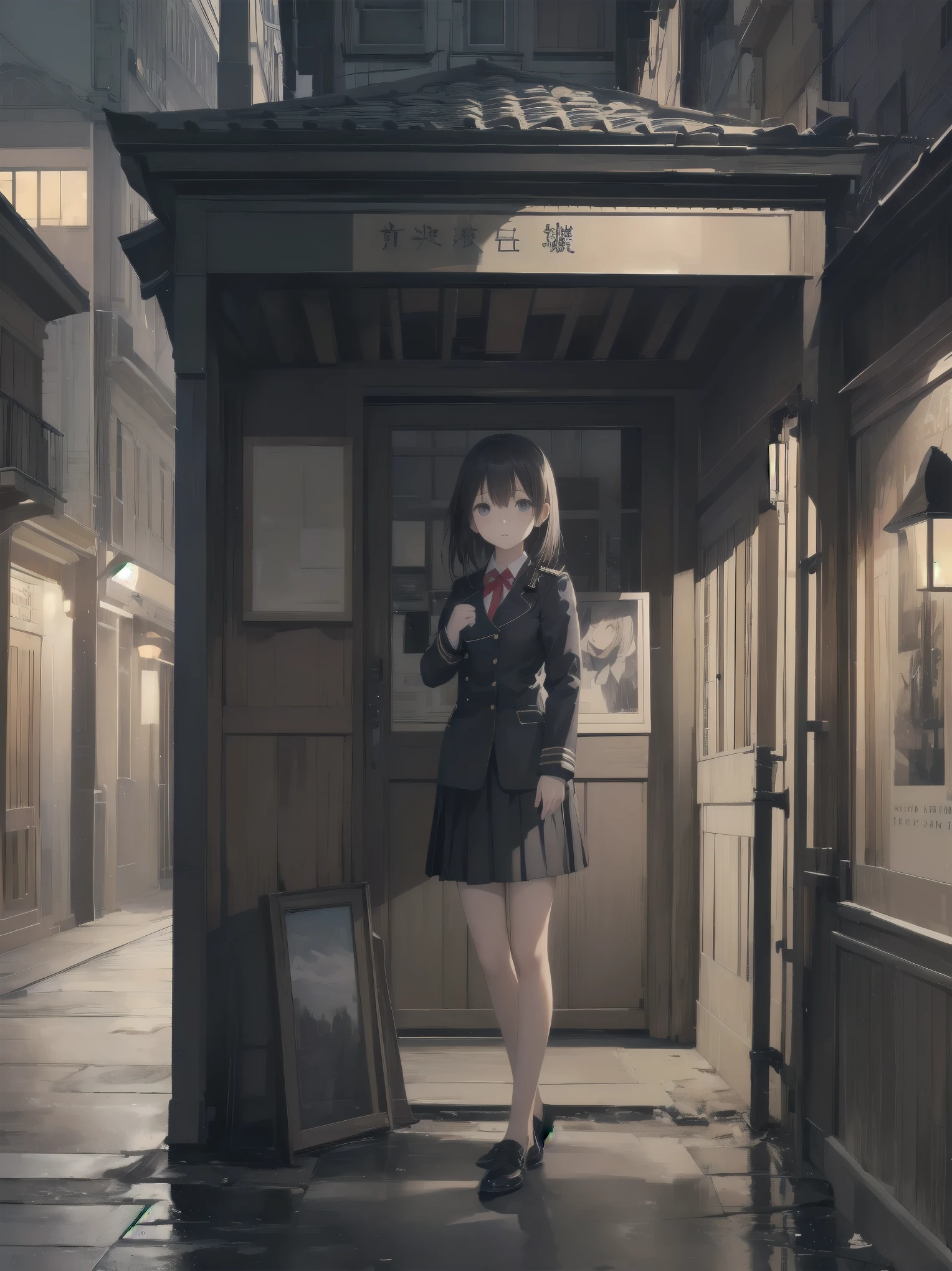 Masterpiece、high quality、high resolution、One girl、solo、uniform, Surprised expression, Standing in the park, At night,Half-body photo, Super detailed, Ultra HD、cute、A shy and shy pose、Capture your subjects at their best with photogravure settings