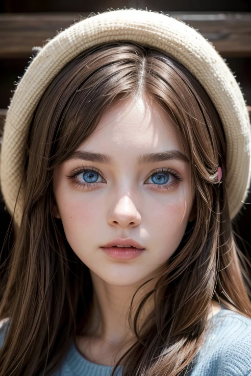 Girl brown hair blue eyes,labios normales, delgada con pechos medianos