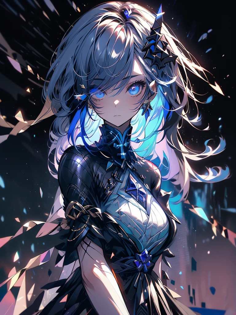 25-year-old girl、wearing a black elegant hat、Rune background、black magician、Wearing a black robe、mesmerize、cute woman、Elegant hairstyle、indigo hair color、Slightly shorter hair、blue eyes、look at the viewer、masterpiece、Best image、