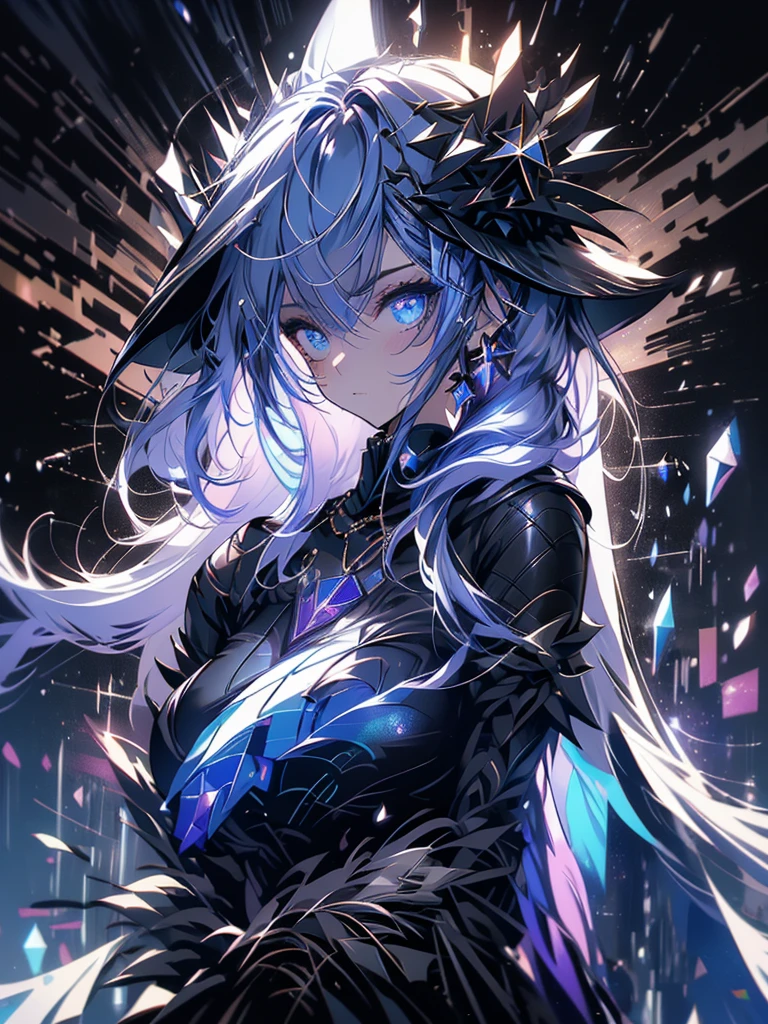 25-year-old girl、wearing a black elegant hat、Rune background、black magician、Wearing a black robe、mesmerize、cute woman、Elegant hairstyle、indigo hair color、Slightly shorter hair、blue eyes、look at the viewer、masterpiece、Best image、