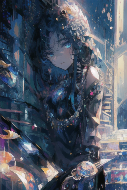 ((masterpiece, highest quality, Super detailed, High resolution)), alone, beautiful girl, shining eyes, perfect eyes, , black white gold theme,