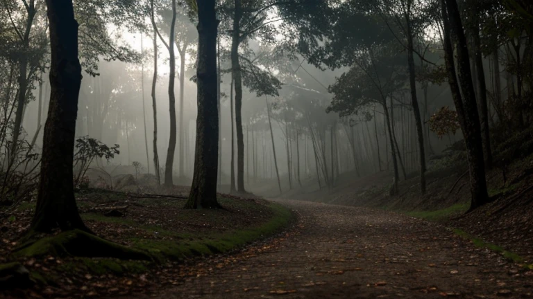 HDR Realista, High resolution masterpiece: 1.3, Bosque aterrador con follaje denso, una joven congelada por el miedo, sudor goteando por su rostro tembloroso, ambiente detallado e inmersivo, atmosphere full of horror, inquietantemente surrealista, con mucho miedo y vulnerable protagonista, chillingly captured emotion, ojos llenos de miedo, ropa empapada , entorno de pesadilla, bosque oscuro y espeluznante, ramas retorcidas, sombras siniestras, neblina y fogosidad, criaturas siniestras que acechan en las sombras, renderizado HDR inmersivo, efectos visuales escalofriantes, Screams and whispers echoing through the trees., suspenso trepidante, Experiencia escalofriante.