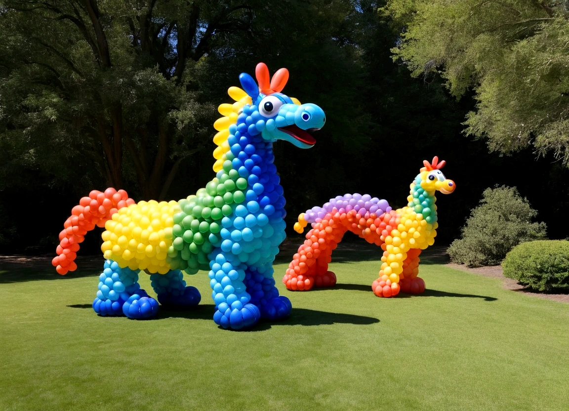 a zoo full of balloon animals, pretzel people wandering the trails, colorful and whimsical balloon animals, cute and playful balloon creatures, vibrant and imaginative balloon zoo, surreal and fantastical balloon animal exhibit, highly detailed and textured balloon animals, dynamic and lively balloon animal enclosures, (best quality,4k,8k,highres,masterpiece:1.2),ultra-detailed,(realistic,photorealistic,photo-realistic:1.37),3D render,hyperrealistic,vivid colors,soft lighting,magical,dreamlike,quirky,playful,imaginative