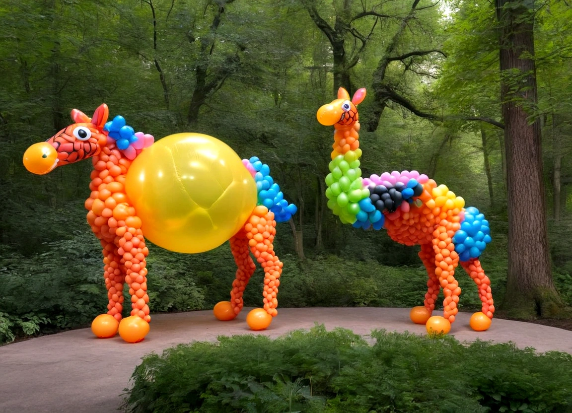 a zoo full of balloon animals, pretzel people wandering the trails, colorful and whimsical balloon animals, cute and playful balloon creatures, vibrant and imaginative balloon zoo, surreal and fantastical balloon animal exhibit, highly detailed and textured balloon animals, dynamic and lively balloon animal enclosures, (best quality,4k,8k,highres,masterpiece:1.2),ultra-detailed,(realistic,photorealistic,photo-realistic:1.37),3D render,hyperrealistic,vivid colors,soft lighting,magical,dreamlike,quirky,playful,imaginative
