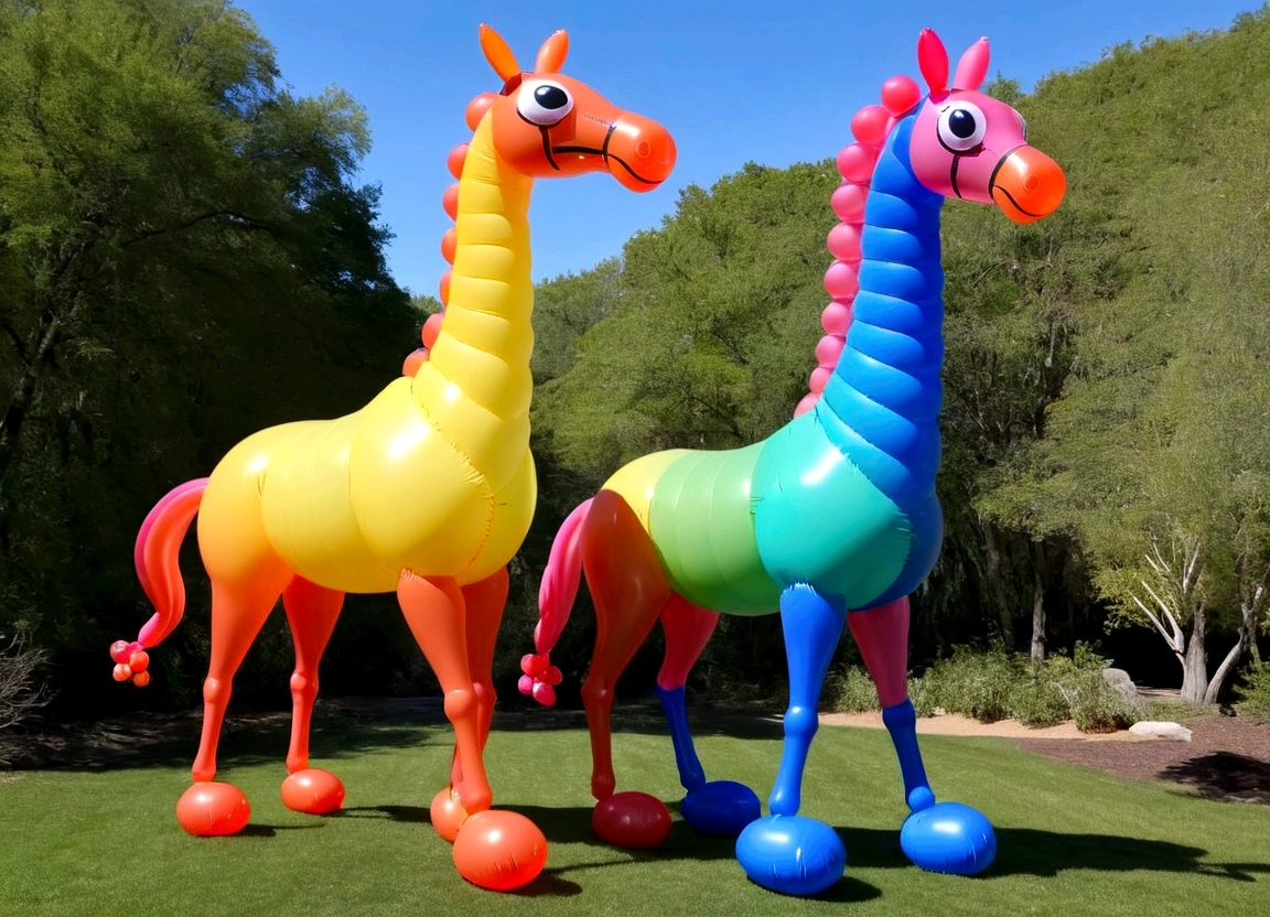 a zoo full of balloon animals, pretzel people wandering the trails, colorful and whimsical balloon animals, cute and playful balloon creatures, vibrant and imaginative balloon zoo, surreal and fantastical balloon animal exhibit, highly detailed and textured balloon animals, dynamic and lively balloon animal enclosures, (best quality,4k,8k,highres,masterpiece:1.2),ultra-detailed,(realistic,photorealistic,photo-realistic:1.37),3D render,hyperrealistic,vivid colors,soft lighting,magical,dreamlike,quirky,playful,imaginative