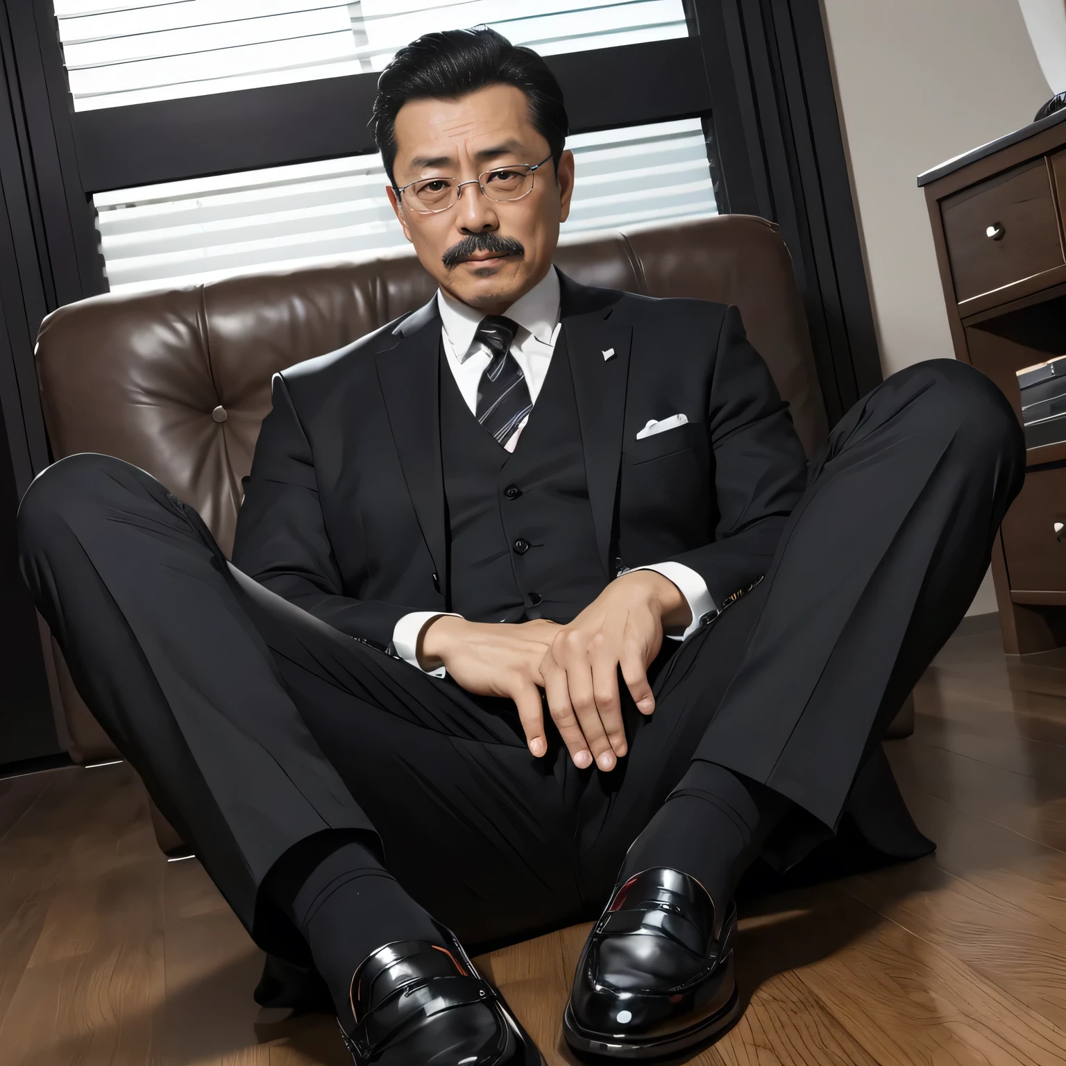 55 years old，Kogoro Mori，uncle，，Convex，in office，Wear very black socks，anti-slip leather shoes，Liquid on leather shoes，beard，toughness，Drooling in the mouth，HD，artwork，Charming and sexy expression pose，full of enjoyment，Very shy，exposed，Spread your legs and straighten them，Wear a suit，Trousers，A large protrusion with masculine characteristics，Wear black socks，The crotch has columnar protrusions，God&#39;view，Take off your pants，Sexy lingerie lace，Floor perspective, Ecstasy expression/gender(milky, Translucent mucus in the abdomen and chest)