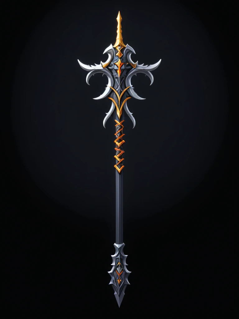 pixel art, cartoon illustration, blade greatstaff, warrior theme, simple black background, RPG game icon