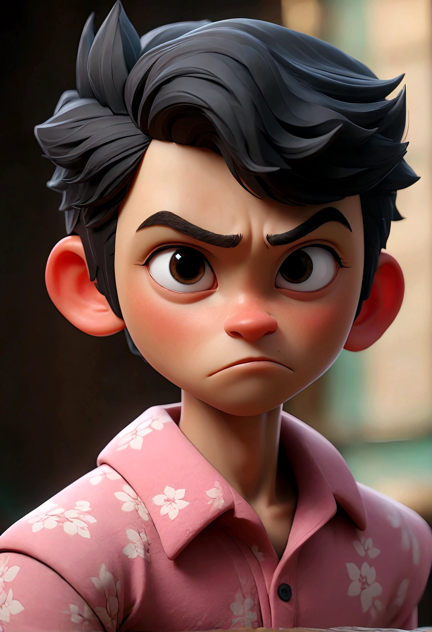 a cute japanese boy with short black medium hair, beard, wearing a pink shirt, (best quality,4k,8k,highres,masterpiece:1.2),ultra-detailed,(realistic,photorealistic,photo-realistic:1.37),detailed facial features,extremely detailed eyes and face,longeyelashes,realistic skin texture,natural lighting,warm color palette,intricate details,ambient occlusion,realistic fabric folds,soft shadows,3d render,studio lighting,digital painting