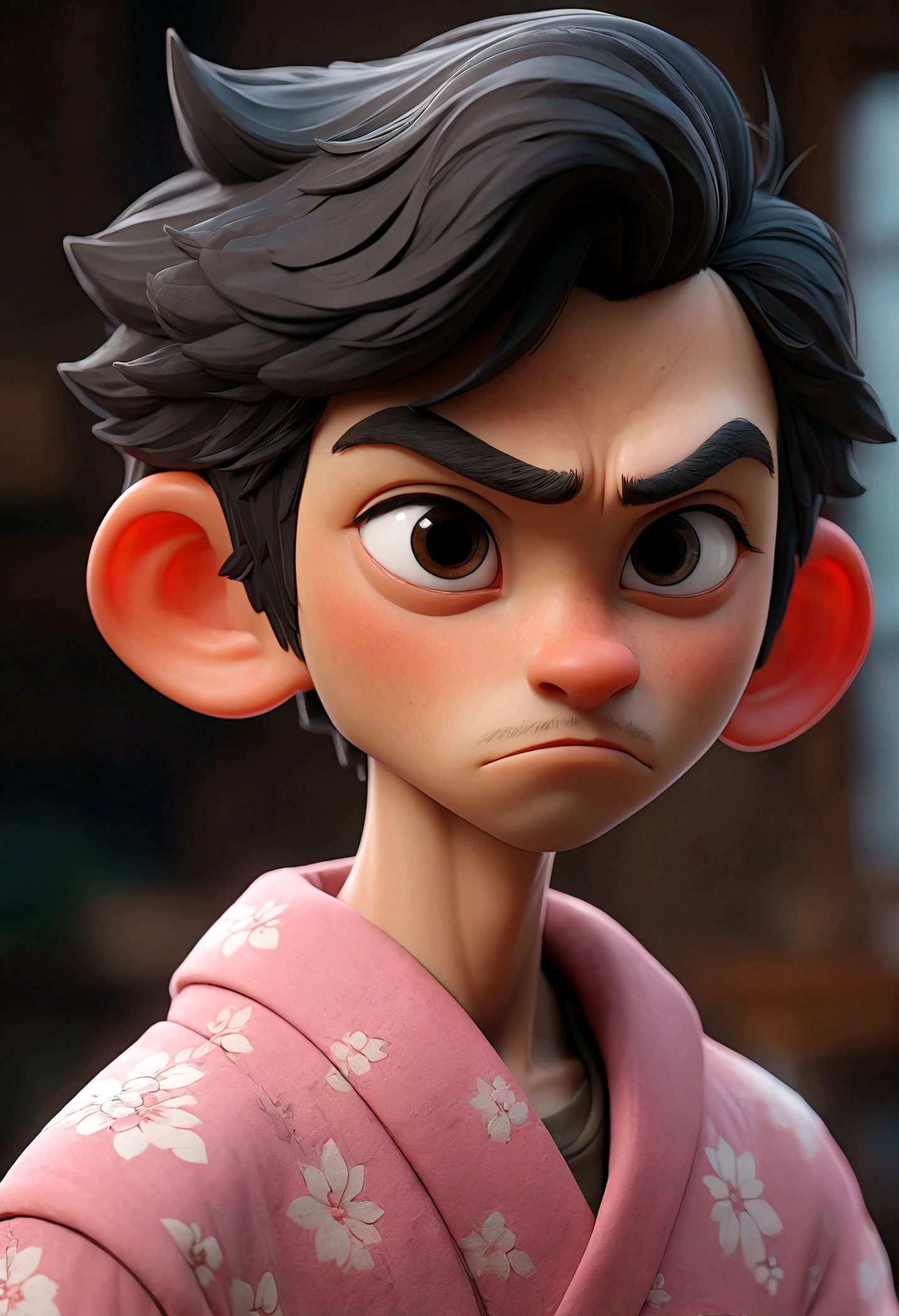 a cute japanese boy with short black medium hair, beard, wearing a pink shirt, (best quality,4k,8k,highres,masterpiece:1.2),ultra-detailed,(realistic,photorealistic,photo-realistic:1.37),detailed facial features,extremely detailed eyes and face,longeyelashes,realistic skin texture,natural lighting,warm color palette,intricate details,ambient occlusion,realistic fabric folds,soft shadows,3d render,studio lighting,digital painting
