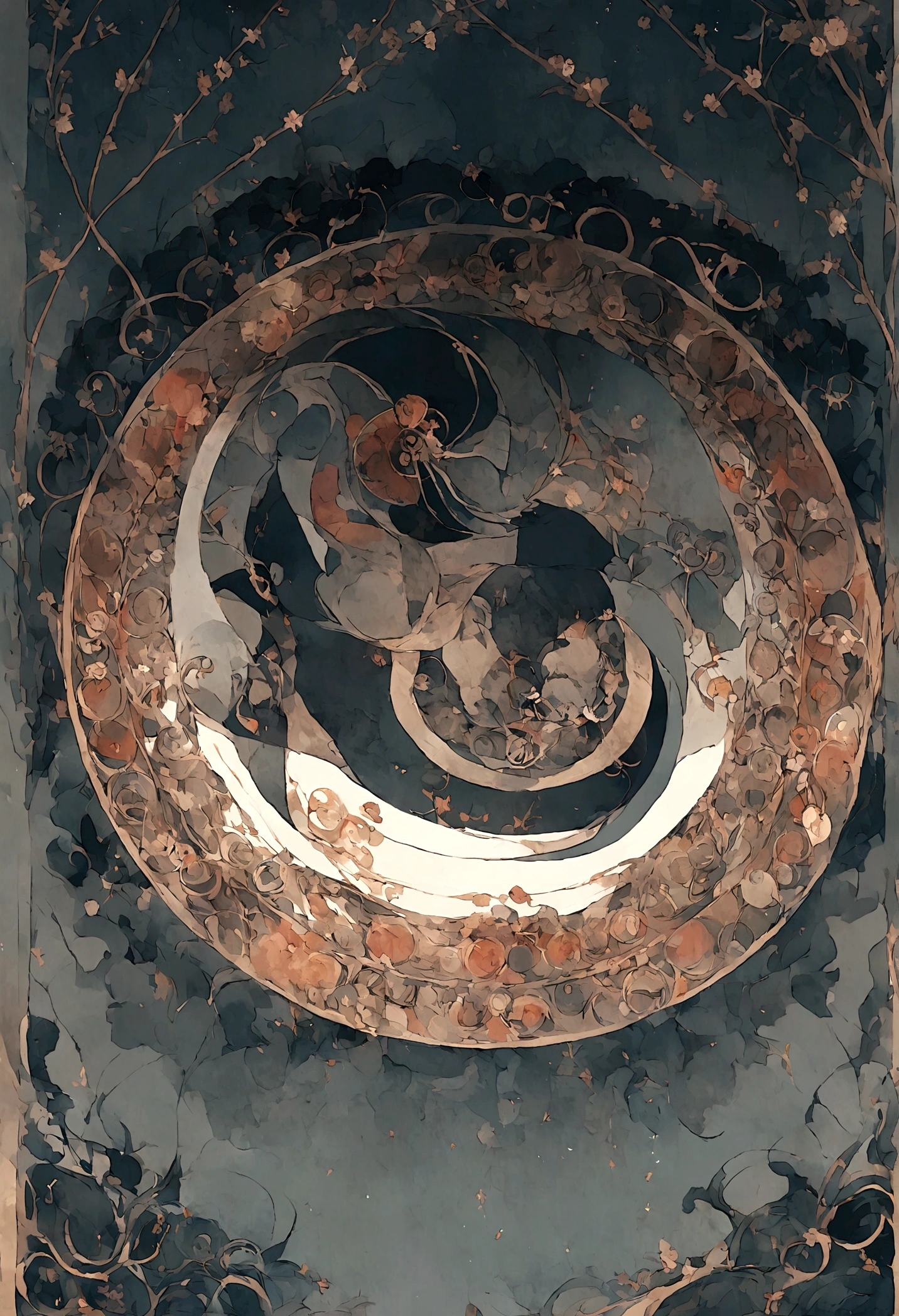 Ten Aspects of Longevity,A boy in the void,Curled up position,There are ten magic circles around the boy.,