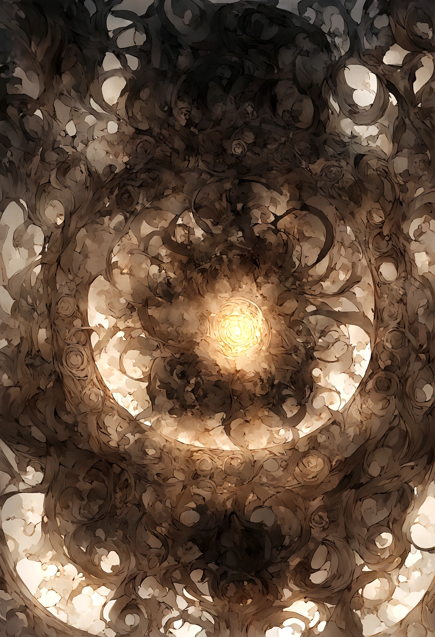 Ten Aspects of Longevity,A boy in the void,Curled up position,There are ten magic circles around the boy.,