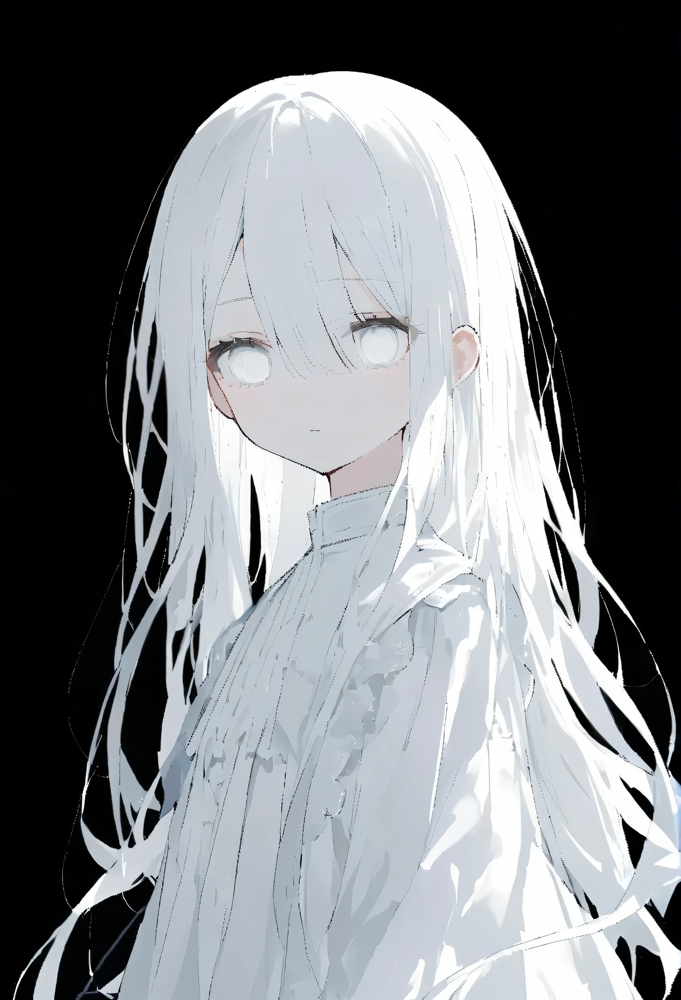 White backgroundを追加、Skin is whiteい、The skin is white、Skin is white、The skin on the face is white、White background、White、white、Girl、Whiteの髪、Her hair is white.、Long Hair、目の色はWhite、White Eyes、Eyes are white、White's Eyes、Whiteの目、Eye color is white、全体的にWhiteのGirl、WhiteのGirl、The background is white、Whiteの背景、Whiteの部屋、Emotionless、Expressionless、White backgroundを追加、White space