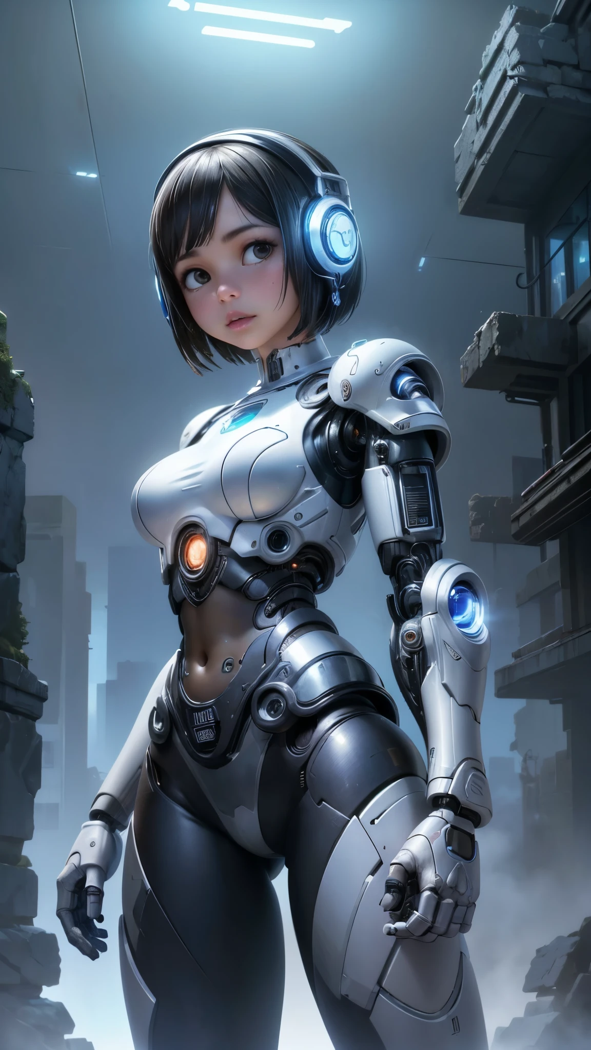 (La mejor calidad,A high resolution,Ultra - detallado,actual),angela Aguilar in BodySuit white cyborg,(Bluetooth headphones :1.4) ,(Fondo de ruinas de mazmorra en ruinas cyberpunk :1.4 ), More detailed 8K.motor irreal:1.4,UHD,La mejor calidad:1.4, fotorrealista:1.4, textura de la piel:1.4, obra maestra:1.8,obra-prima, mejor calidad,objeto Objeto], (detailed face features:1.3),(Las proporciones correctas),(Ojos hermosos azules),  (pose vaquero), (angela aguilar:1.4), (angela Aguilar V2.1), (cyborg plastic transparent white :1.4), (cyborg mechanics white :1.4),( face detailed Angela aguilar:1.4), (dynamic cowboy pose) , 