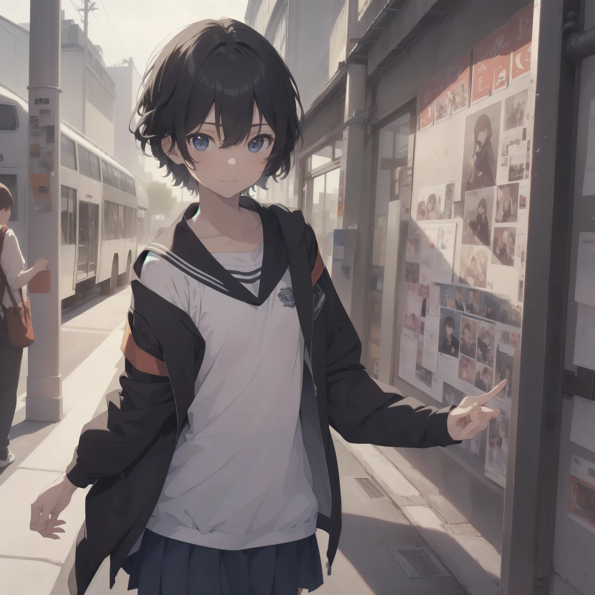 ultra-absurdres-Top quality by artist God, ultra-detailed, high resolution, anime moe artstyle, best anime 8k konachan wallpaper, pixiv contest winner, pool:2810, perfect anatomy,break, 1girl, (Please draw a girl walking sleepily to school alone. )break,(Solo,little female, 13-year-old:1.3),Full limbs, complete fingers,a junior high school student, (very short hair), short cut, flat chest, , small butt, small black eyes, beautiful detailed eyes, well-proportioned iris and pupils, expressive eyes, highres detailed hair, soft expression, salor school_uniform, sailor collar, serahuku, bow, pleated skirt,(Detailed Lighting), (Detailed background), in the School commute route. break,super detailed skin, Best cinematic lighting powered by famous artist, 8k,beauty illustration,photoshop_(medium),very aesthetic,break,((artist:neocoill )), artist:clamp ,artist:carnelian ,artist:kantoku ,