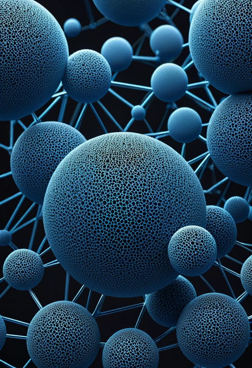 The image depicts a pattern of spheres y that resemble a network of dots, creating a three-dimensional appearance.