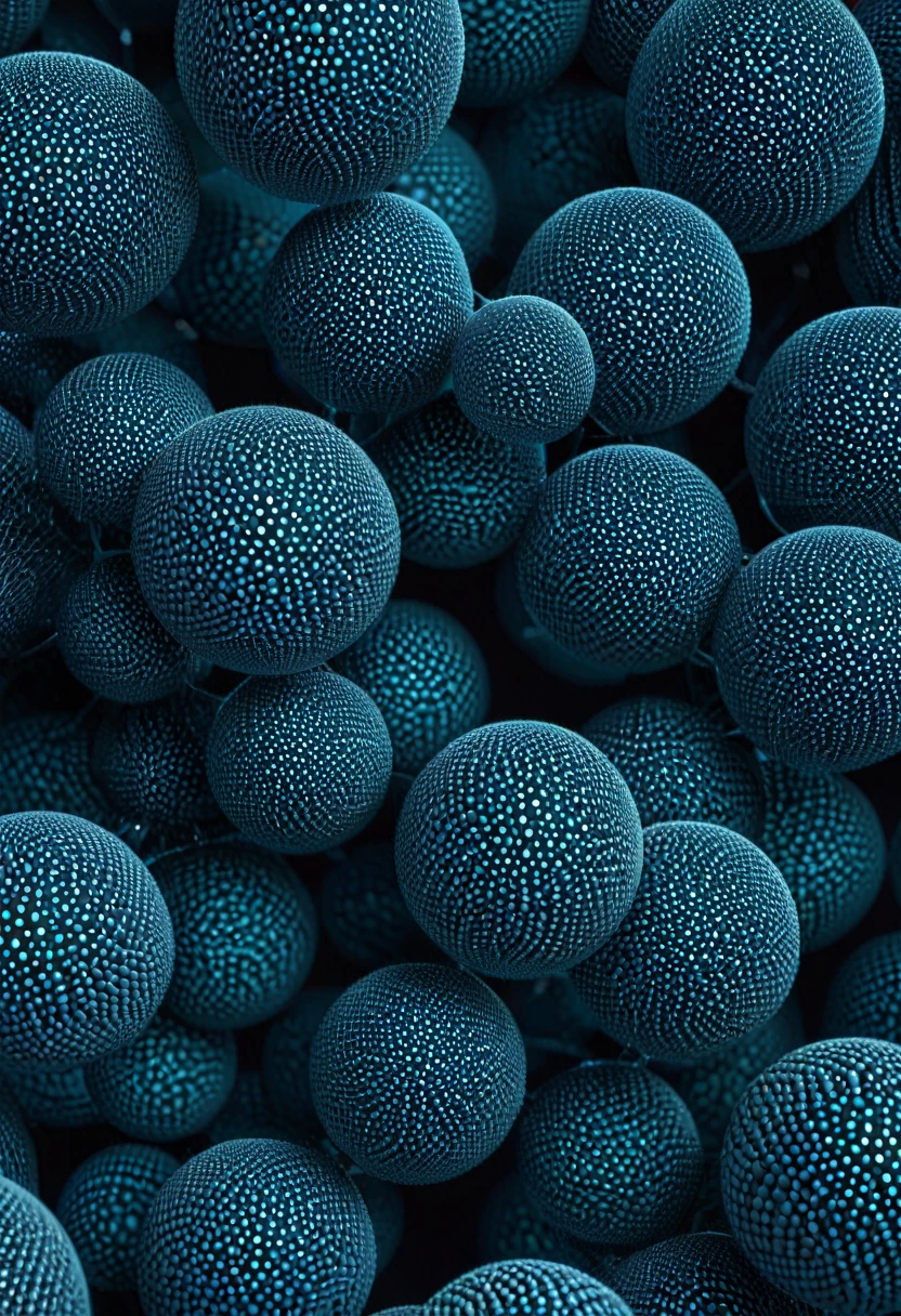  The image depicts a pattern of spheres y that resemble a network of dots, creating a three-dimensional appearance.