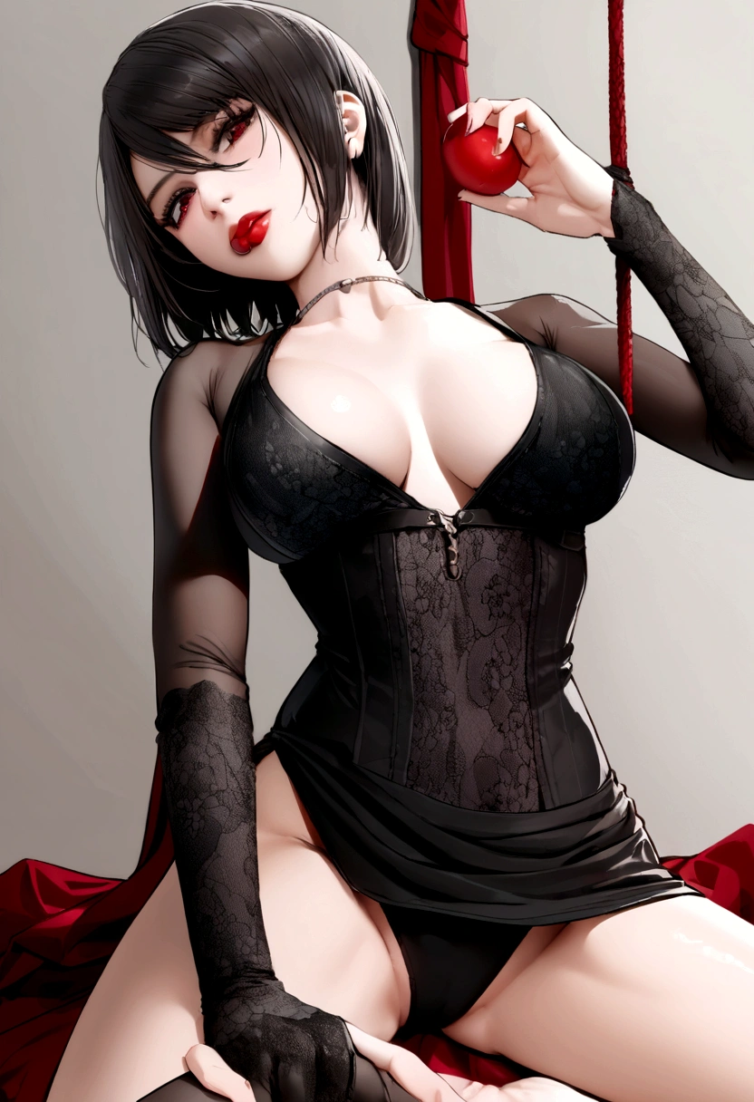 ada wong de resident evil 4, in a  position, com a cereja na boca