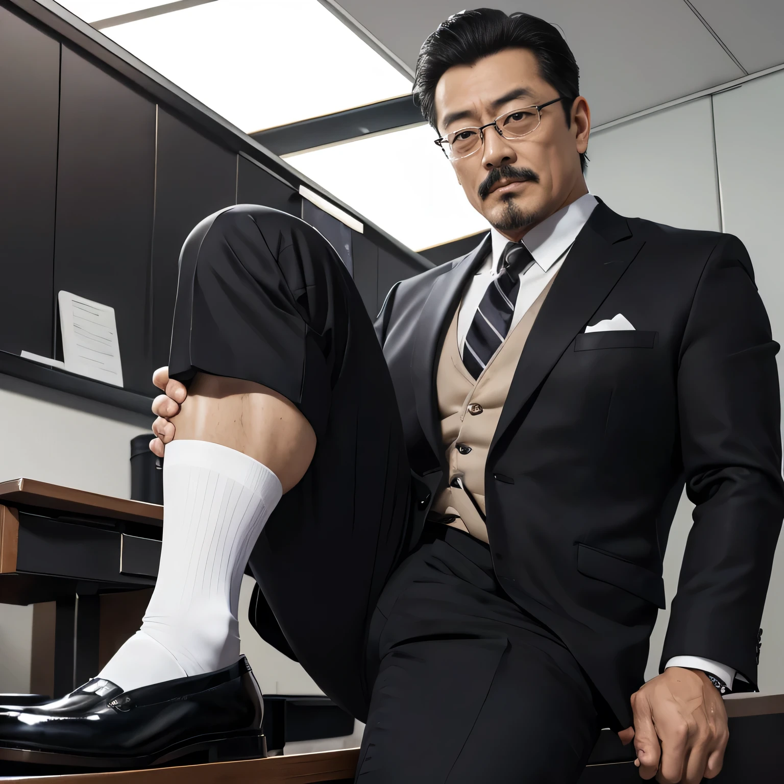 55 years old，Kogoro Mori，uncle，，Convex，in office，Wear black socks，anti-slip leather shoes，beard，toughness，Drooling in the mouth，HD，artwork，full of enjoyment，Very shy，exposed，Spread your legs and straighten them，Wear a suit，Trousers，A large protrusion with masculine characteristics，Wear black socks，The crotch has columnar protrusions，God&#39;view，Take off your pants，Sexy lingerie lace，Floor perspective, Ecstasy expression/gender(milky, Translucent mucus in the abdomen and chest)