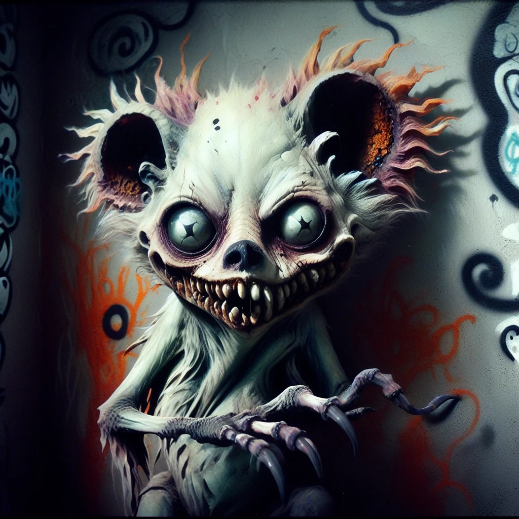 cigarette creature,Tim Burton+Brom+Henson+Ito Style meshed, hyperstylized, hyper surreal graffiti style, focus clarity, moody lighting, Best HD, High Resolution, horror fantasy