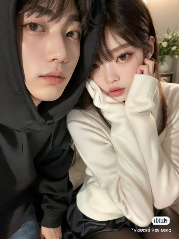 un primer plano de una persona sentada junto a una persona que lleva una sudadera con capucha, 8K!!, ❤🔥🍄🌪, pareja adorable, 8K!, Kim taehyung y Kim Jennie , ✨🕌🌙, 8K)), por Tadashi Nakayama, foto de perfil, imagen filtrada, Kim taehyung y Jennie blackpink