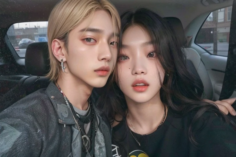 Araffe y una mujer sentada en un coche con un hombre., con ella larga, kim Jennie y kim taehyung que, Kim Jennie y kim taehyung ,escher, kim taehyung, con negro, parque roseanne de blackpink, jisoo de blackpink, yanjun chengt, steven jung, imagen filtrada, alessio albi y shin jeongho, cai xukun