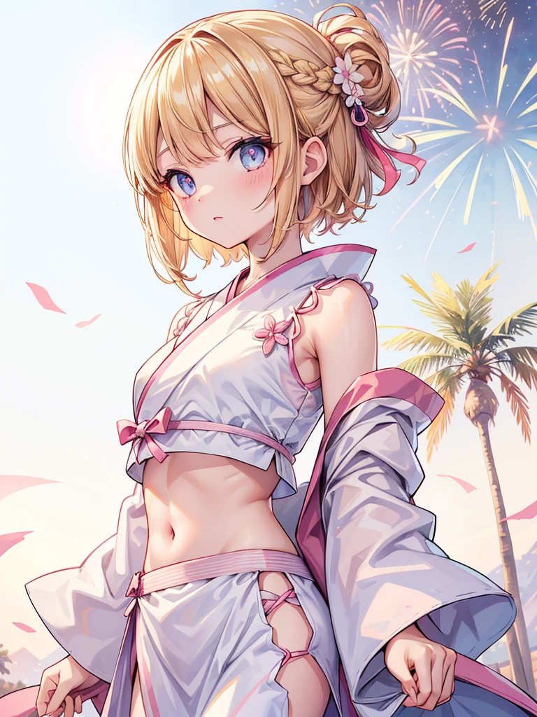 best quality, masterpiece, highres, solo, {moriyama_shiemi:0.90}, {night:1.10}, {starry sky:1.10}, beach, beautiful detailed sky, {extremely detailed background:1.20}, {standing:1.10}, looking at viewer, {bikini:1.30}, light smile