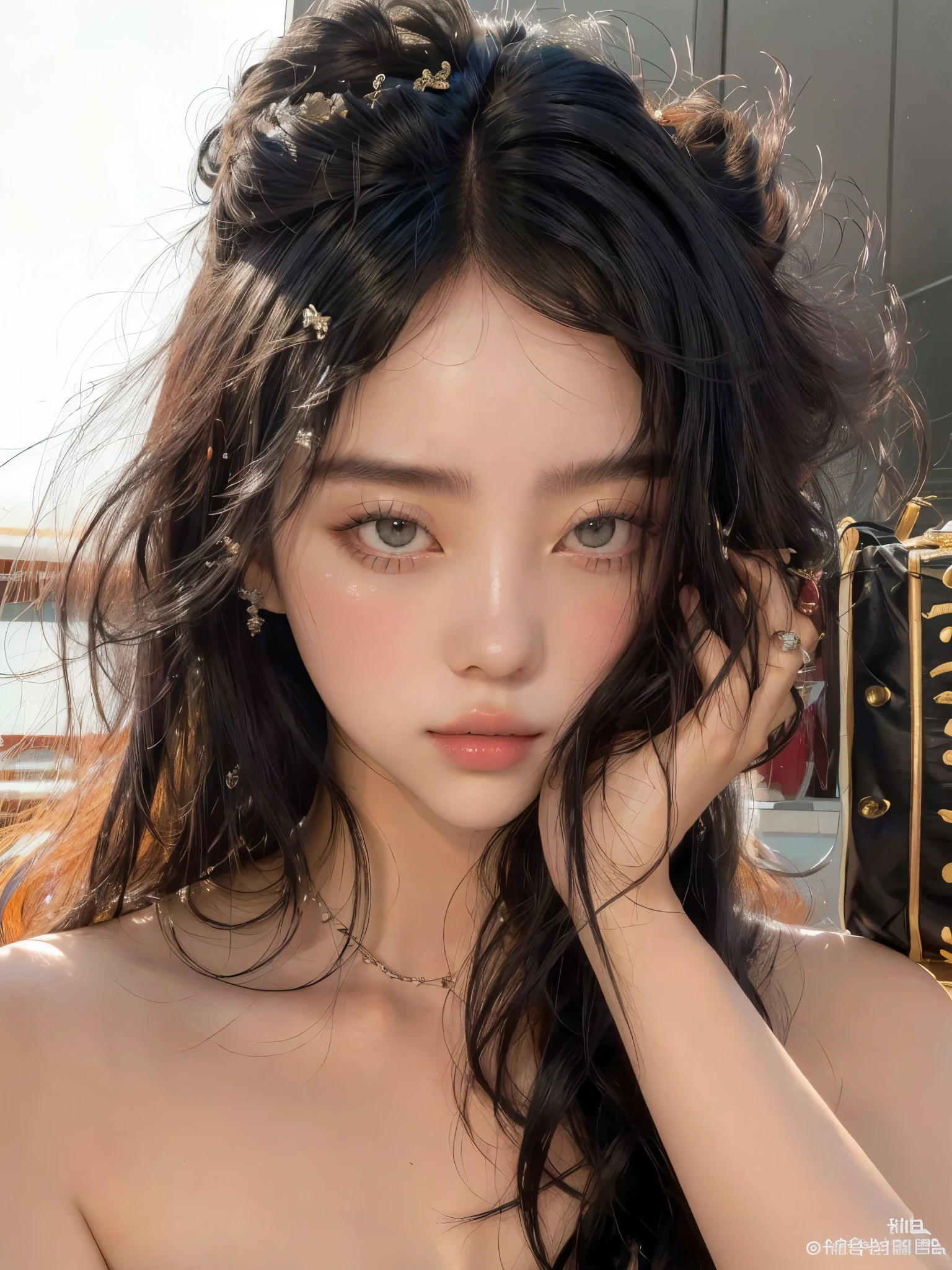 un primer plano de una mujer con cabello largo y un vestido, dilraba dilmurat, hermosa mujer surcoreana, maquillaje popular de corea del sur, xisionwu, sha xi, jennie rosa negro, hermosa joven coreana, sakimichan, bella poarch, kim taejin, Maquillaje coreano popular, Heonhwa Choe, chen xintong