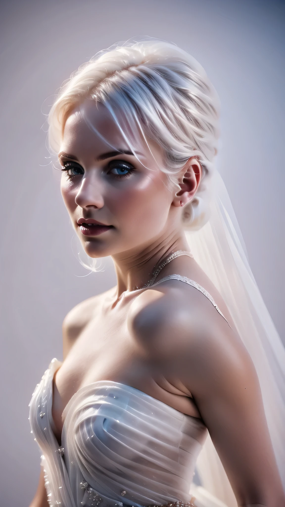 breathtaking cinematic film still photo, female, pose, white hair, white background, . shallow depth of field, vignette, highly detailed, high budget, bokeh, cinemascope, moody, epic, gorgeous, film grain, grainy, . award-winning, professional, highly detailed