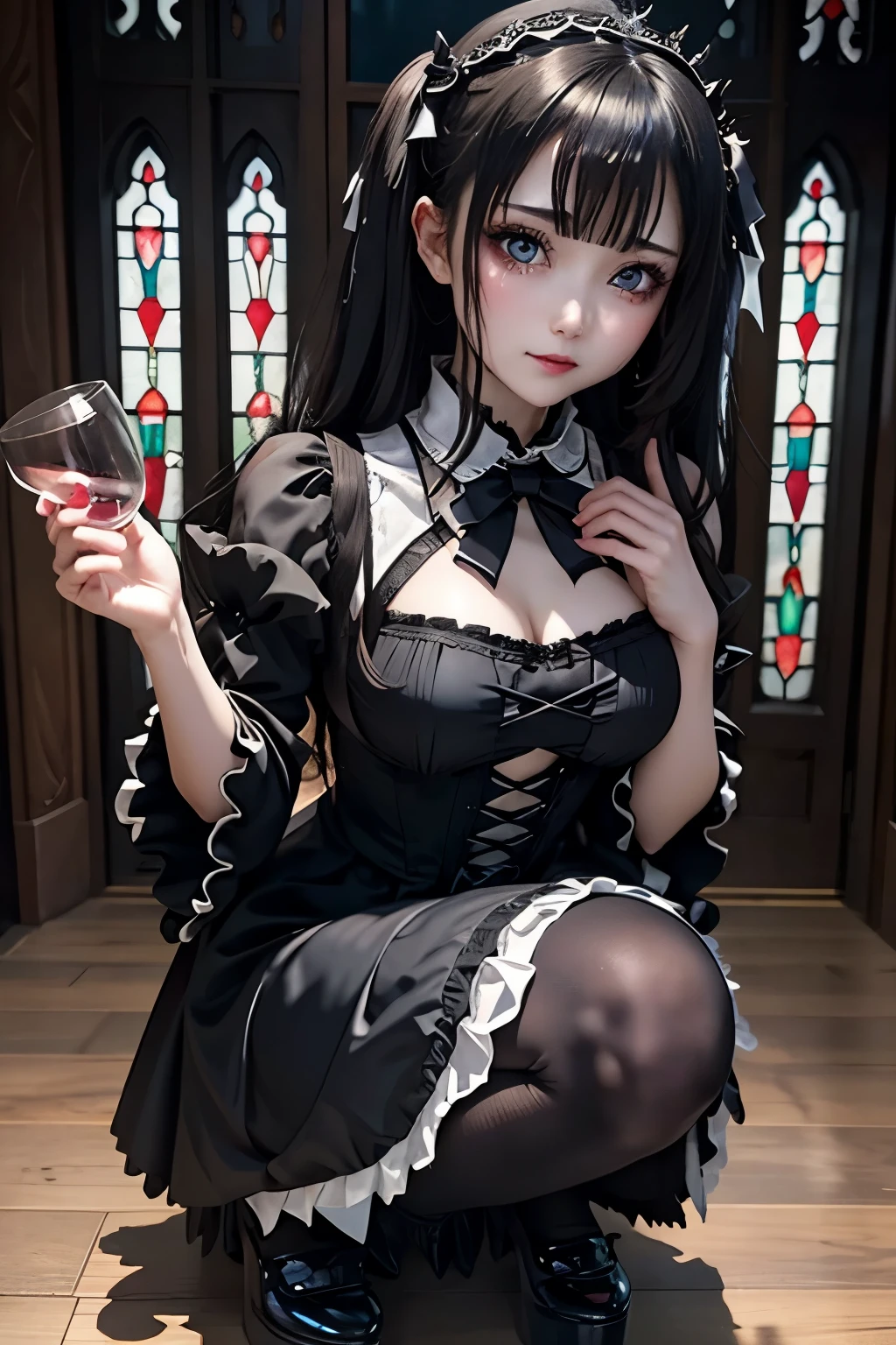 Hard Dark Gothic Makeup、Black dark eyeshadow、sad、Good skin radiance、Dark Gothicメイク、Dark smile、palace、The beauty of fragrance、24-years-old、Expression of intense sexual pleasure、Embarrassed look、Dark Gothic、highest quality、Expression of sexual pleasure amid suffering、Drunk face、紫のMaid clothes、Mysterious、Noble、The face of someone holding it in the toilet、sexy、Loving smile、Twin tail hair、Right blue eye, Left eye is red、Super tempting pose、Platform Heel Shoes、Heavy makeup、Gothic ta clothes、Silver Hair、Long Hair Straight Hair、Cute Gothic Loliress、Beautiful Face、elegant features、Attractive face、Stained glass is the background、Chest glistening with sweat、The room is dark、goth long dress、Bell Sleeves、Wizard Sleeve、Decadent look、Sexually excited expression、Glossy thighs wet with water、Thighs that are wet and shiny with oil、Background of a room full of roses、sad expression、Rose Maiden、The embroidery is pink、The dress has pink embroidery.、Thigh-high socks、Knee-high socks、Gentle expression、Dark black eyeshadow、Stained glass and rose background、thighs are a little thin、Female Duo、Female couple、dark church background、Stained glass、Black metal world、Dark Castle、Dark Room、Slender body、gothic long dress、Victorian dress、Her thighs are shining with sweat、My body is wet and shiny、Lots of glitter on the thighs、sweating、My thighs are sticky from sweating、Sweat glistening on my thighs, The whole body is sweaty and shiny、I sweated a lot.、My thighs are sweaty、My thighs are wet、My thighs are shining with sweat、A lot of sweat glistening all over the body、Small breasts、upright、Are standing、Hold the wine in your right hand、Hold the lantern in your left hand、pantyhose、Dynamic Angle、