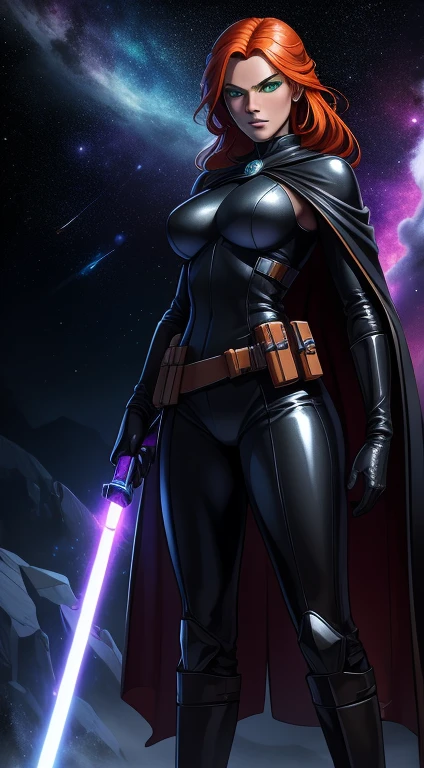 Lana Beniko (Star Wars : The Old Republic) - hot sith sexy girl with short blonde bob hair, red lightsaber, big tits, thick legs, nude female body