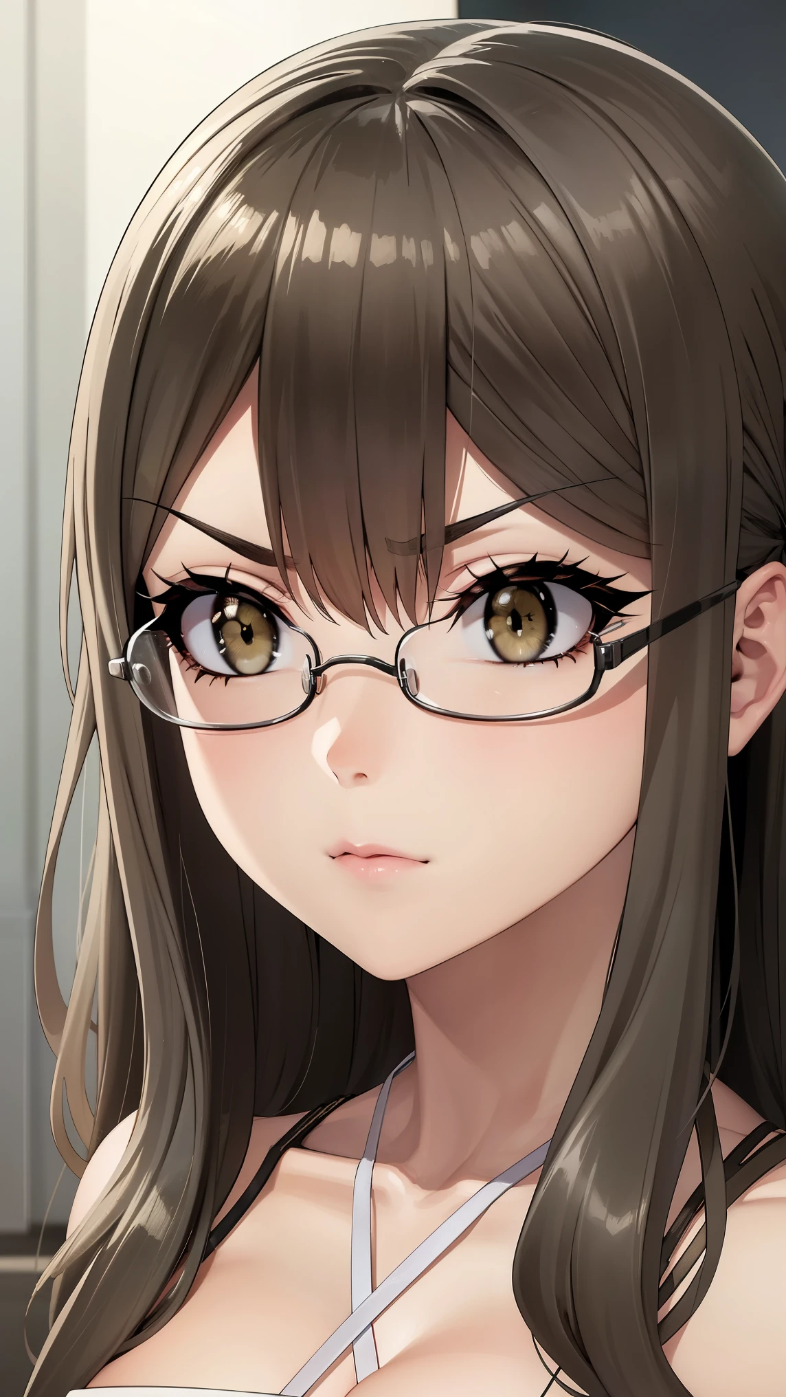 riofutaba, rio futaba, black-framed eyewear, (brown eyes:1.7), glasses, (grey hair:1.2), hair between eyes, over-rim eyewear, semi-rimless eyewear, long hair, sidelocks, 
BREAK (hair ribbon, circlet, halterneck, criss-cross halter, white and purple dress, armlet, white skirt, thigh boots:1.2),
BREAK angry looking face、Shyness、up chest、solo,、breastsout(camel's toe)、highleg,
BREAK (masterpiece:1.2), best quality, high resolution, unity 8k wallpaper, (illustration:0.8), (beautiful detailed eyes:1.6), extremely detailed face, perfect lighting, extremely detailed CG, (perfect hands, perfect anatomy),