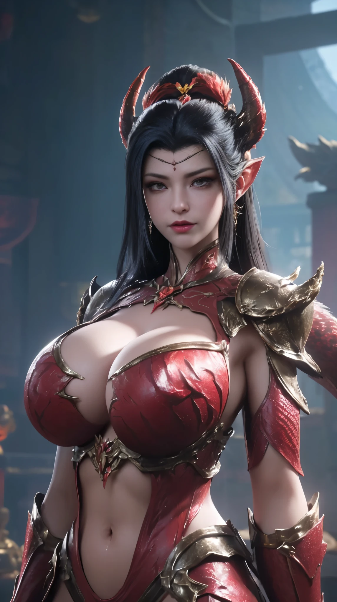 A BUSTY MILF, CLOSE UP UPPER BODY,SOLO, (MASSIVE FAKE BOOBIES,CLEAVAGE TOP, ABS:1.5), ((WEARING OUTFIT MOSTER HUNTER WORLD RED RATHALOS STEEL ARMOR:1.5)),(SLIM BODY SHAPE:1.5), (SWEAT BODYSKIN:1.5), (LOOKING AT VIEWER:1.6), (BACKGROUND FUTURISTIC SPACE STATION:1), (PHOTOREALSITIC:1.4), (ULTRA-DETAILLIERT), (TOP-QUALITY), (BEST SHADOWS), BRIGHT LIGHT IN ROOM, HYPER TEXTURE, (4X MSAA), ((UNREAL ENGINE 5 RENDER)), PHYSICALLY-BASED RENDERING, ULTRA HIGHT DEFINITION, 16K, 1080P.