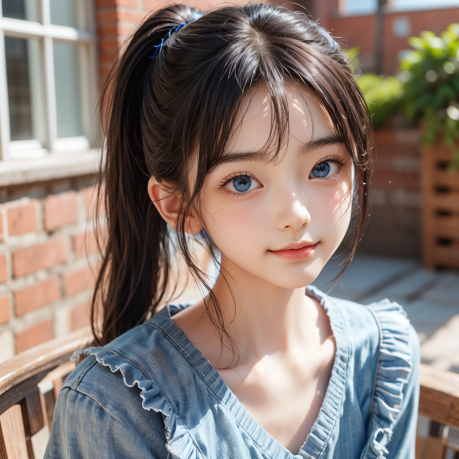 (masterpiece), (highest quality), (Super detailed),(Disheveled Hair),(figure), (One girl), Are standing, smile, Beautiful fine details, Bright Blue Eyes, Beautiful face in every detail, (kamisato ayaka: 1.2), Focus on the face, ponytail, kamisato ayaka(Genshin Impact), Light blue hair, Detailed Hair, bangs, Best lighting, Best Shadow, Very detailed, Vibrant