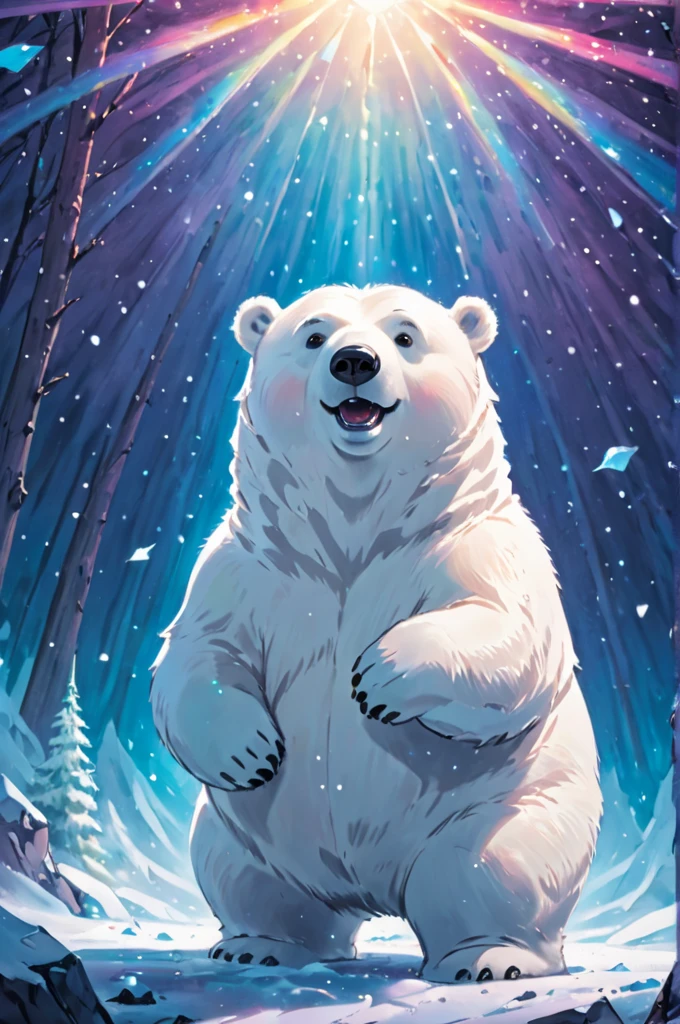 Cosmic Canvas,perfection, clean, masterpiece, Professional artwork, Famous works of art, A picture of a cute fat polar bear character, (Cool background),  