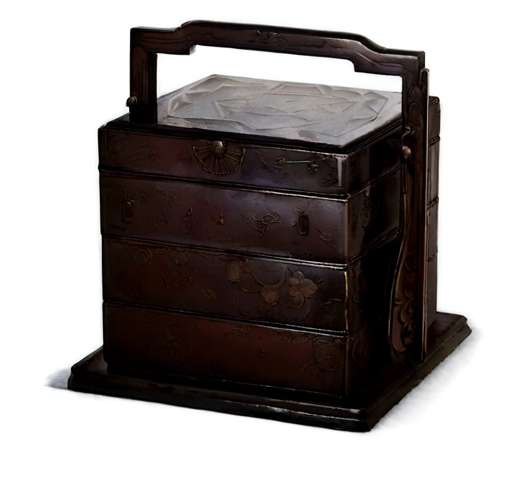 there is a wooden box with a handle on it, ( ( ( art deco ) ) ), an ancient, 1 4 8 0 s, 1840, by Shūbun Tenshō, lacquerware, an antique, by Kano Tan'yū, 1800, box, gujian, untitled