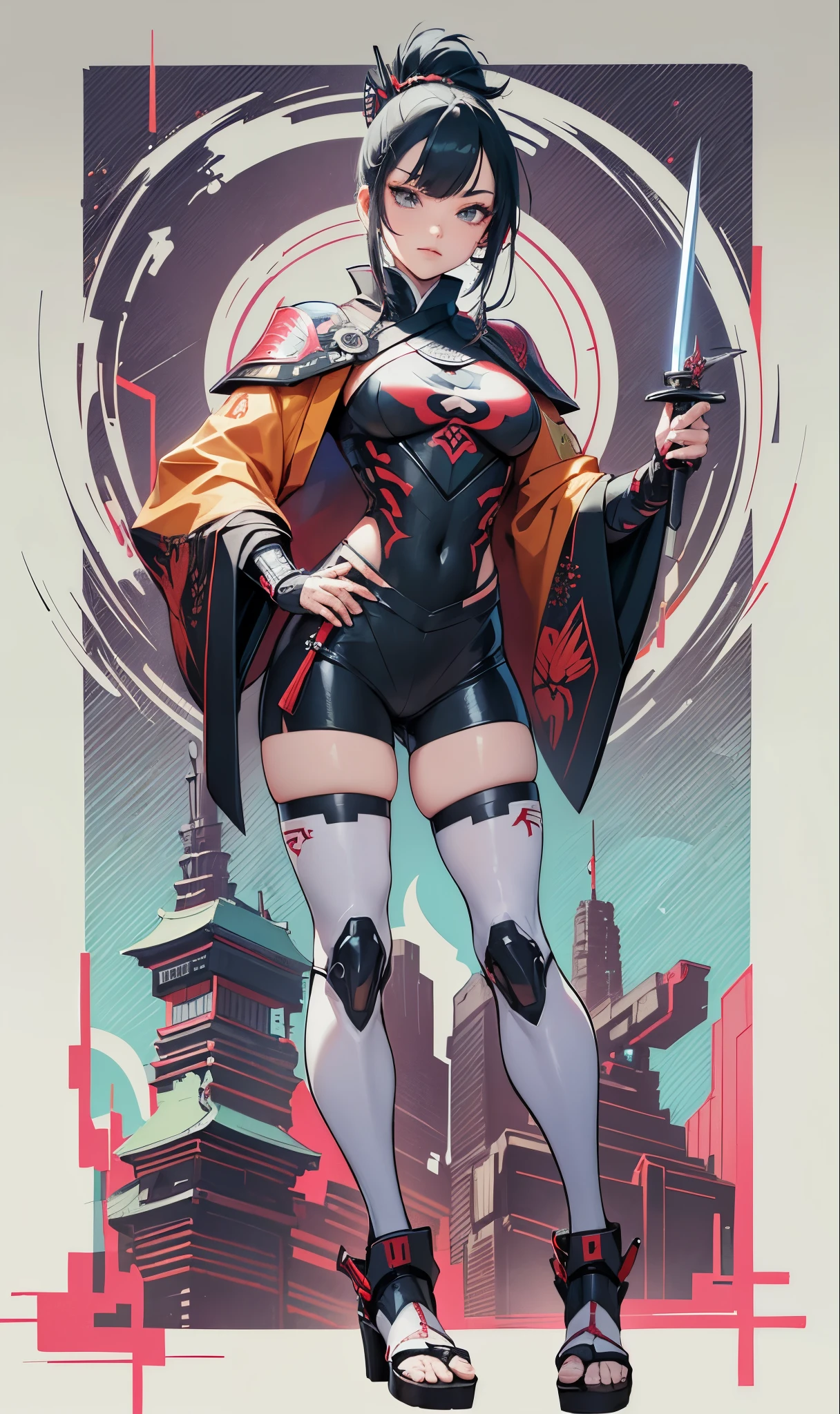 (high-res, vivid colors),araffe dressed in a black suit holding a sword and a sword, cyborg samurai, cyber japan samurai armor, cyberpunk samurai, very beautiful cyberpunk samurai, full samurai armor spiderman, bio - mechanical ninja samurai, portrait of a cyberpunk samurai, cyber japan style armor, cyber japan armor, celtic and cyberpunk armor, black bull samurai, intricate assasin mecha armor