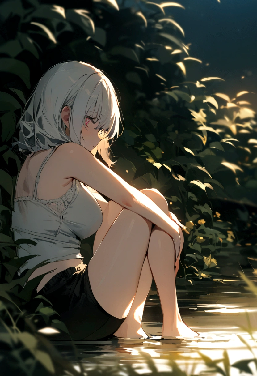 (sideview:1.4), solo, MiyAtt, giant breasts, white short hair, BREAK, yellow eyes, BREAK, (party dress:1.4), (lying:1.4), big and full tree, blowing dawn, realistic lighting, beautiful stars, chromatic distortion, grass on ground, high depth field
<lora:Miyabi-11v2:0.7>
<lora:add_detail:1>
<lora:GoodHands-beta2:1>