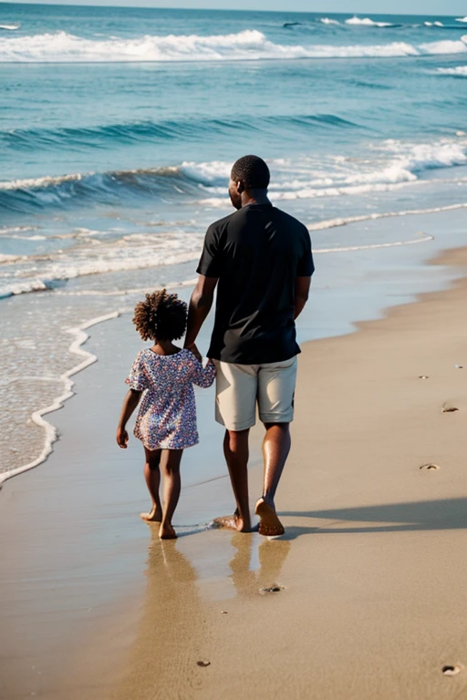 2 black parents, male,female, holding childs hand,light skinned black, female, walking on the beach, near the ocean, white sand