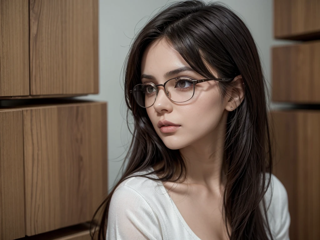 mujer morena, perfil de frente, cabello con dos coletas, con lentes, rasgos de belleza.