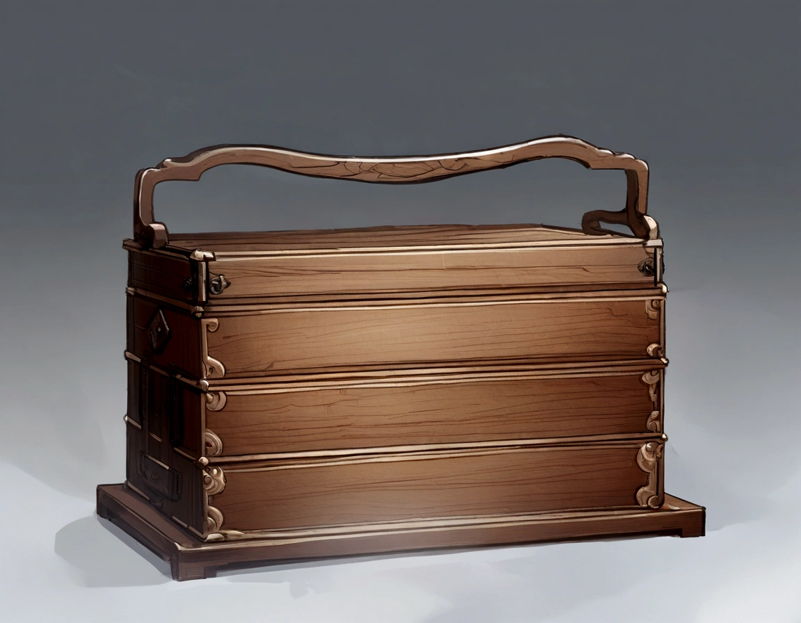 a close up of a wooden box with a handle on a stand, box, gujian, covered chest, 1840, 1 4 8 0 s, 18, ori, 1800, wooden casing, style of guo hua, f50, nanquan, 1 5, 15, 8 k