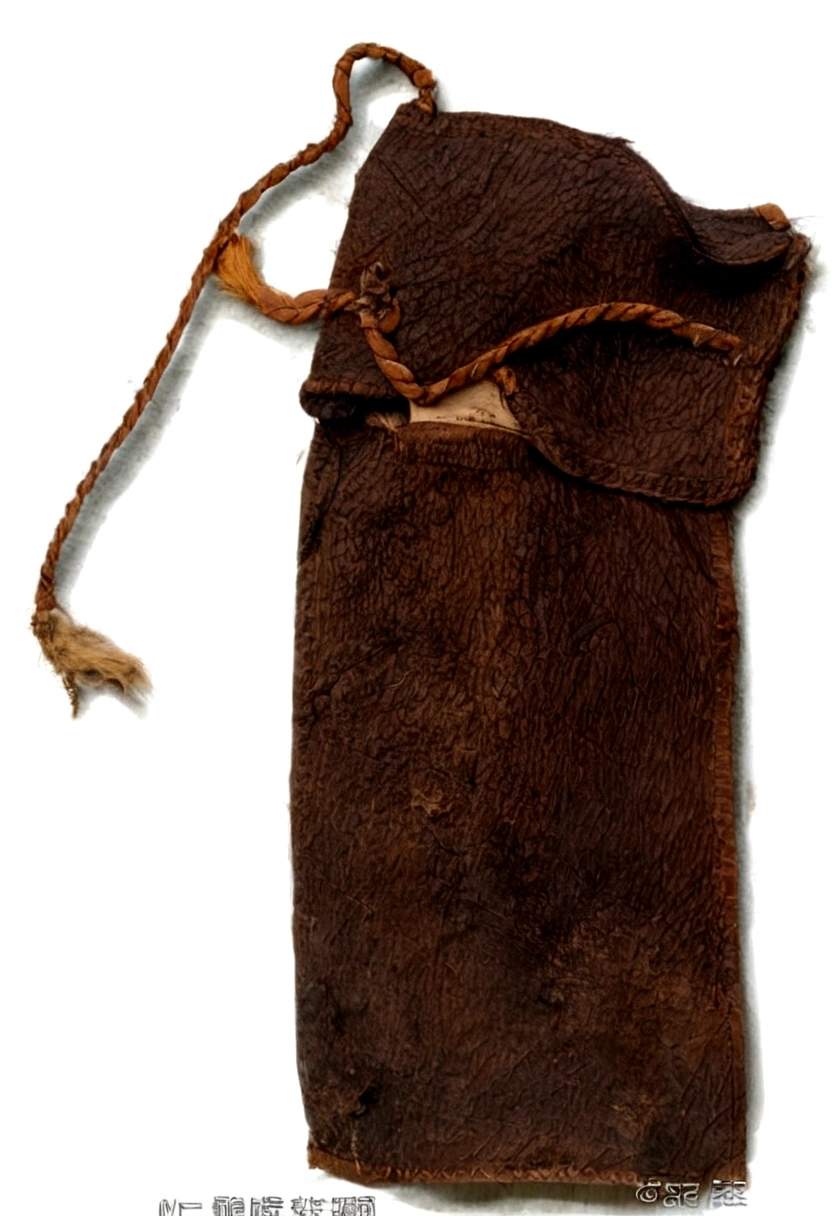 there is a brown bag with a brown pattern on it, leather pouch, an unknown ethnographic object, unreleased, wonderful masterpiece, by Francisco de Holanda,  an ancient, worn, actual photo, by Joos de Momper, pouches, masterpiece!!!!