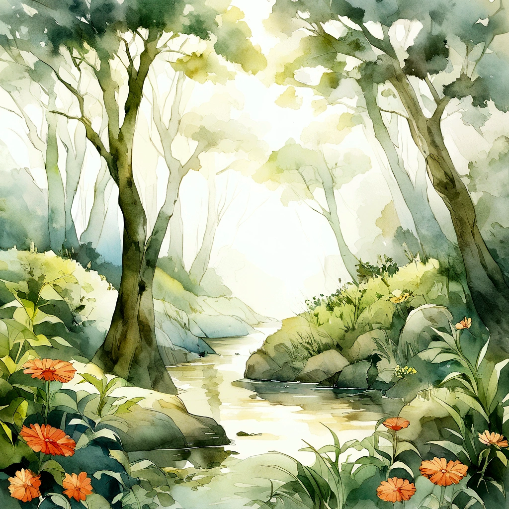 Transform this photograph into a watercolor-style drawing with clear lines. The image should capture the essence of the Cerrado biome, highlighting the local vegetation, landscapes, flowers, plants, and animals. Keep the details sharp, but apply a soft, watercolor texture. The illustration should have an artistic touch that highlights the natural beauty of the Serra do Espinhaço and the Serra do Cipó