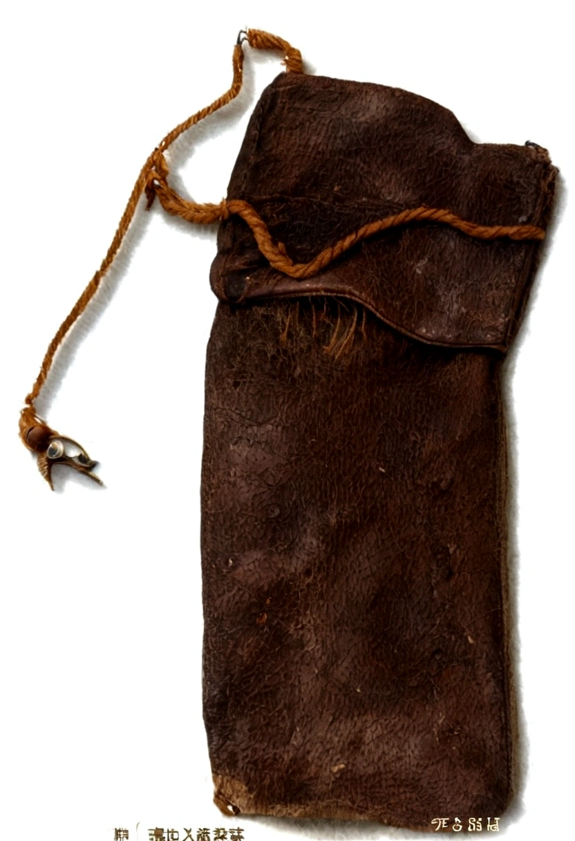 there is a brown bag with a brown pattern on it, leather pouch, an unknown ethnographic object, unreleased, wonderful masterpiece, by Francisco de Holanda, an ancient, worn, actual photo, by Joos de Momper, pouches, masterpiece!!!!