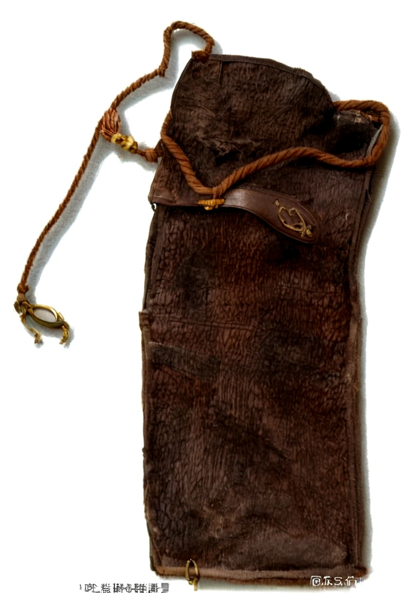 there is a brown bag with a brown pattern on it, leather pouch, an unknown ethnographic object, unreleased, wonderful masterpiece, by Francisco de Holanda,  an ancient, worn, actual photo, by Joos de Momper, pouches, masterpiece!!!!